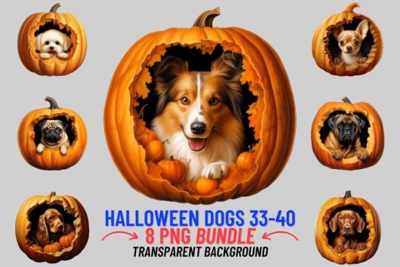 Adorable Halloween Pumpkin Dogs Sublimation 33-40 for Your Projects