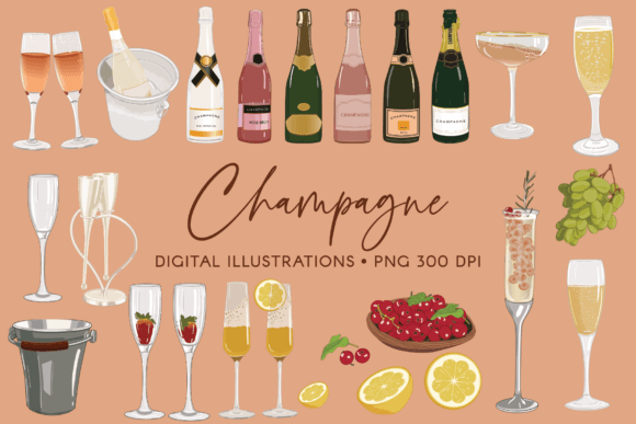 Champagne Bottles and Cocktails Clipart: Elevate Your Designs