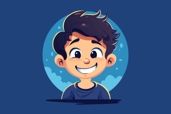 Cute Boy with Smile Face Illustration: Your Go-To Happy Design Asset