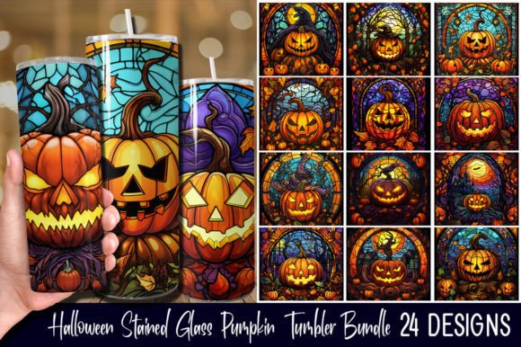 Halloween Stained Glass Pumpkin Tumbler: A Digital Asset for Autumn Projects