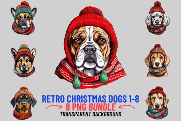 Retro Christmas Dogs Sublimation: Festive Watercolor Designs