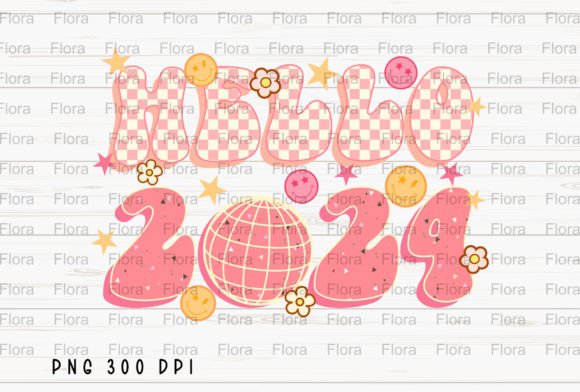 Retro Hello 2024 New Year Groovy PNG: Designing the Future with Vintage Flair