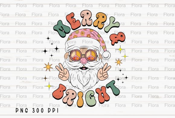 Retro Merry & Bright Santa Claus PNG: Festive Design Asset