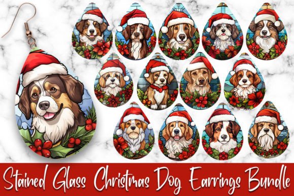 Stained Glass Christmas Dog Earrings: Festive Digital Art